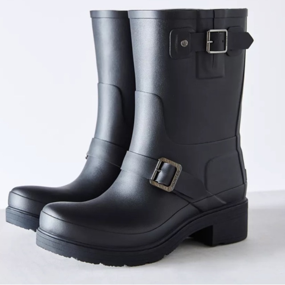 Hunter Original Rubber Biker Rain Boots - Black Size 6